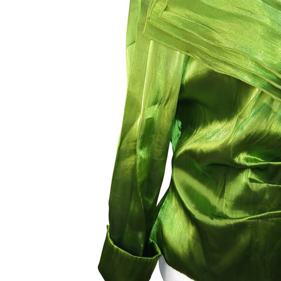 Vintage Y2K Layered Shimmery Green Blouse Early 2000s Formal Glam Xmas Party Top - Picture 6 of 15